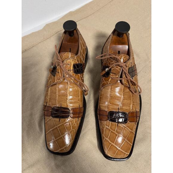David Eden Shoes Mens Size 9 Brown Atlas Genuine Alligator Lace Up Square Toe main image 16
